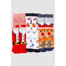 Комплект жіночих шкарпеток новорічних 3 пари, колір червоний, білий, світло-сірий, 151R263